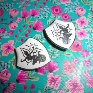 Siam Sterling Silver Earrings White Enamel Clips ~ Vintage ~ EUC